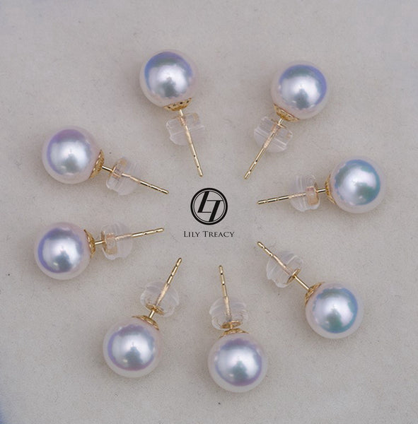Japanese Akoya Saltwater Pearl 18K Solid yellow, white or rose gold Stud Earrings 8.5-9mm; 9-9.5mm or 9.5-10mm Bridal June birthstone by Lily Treacy