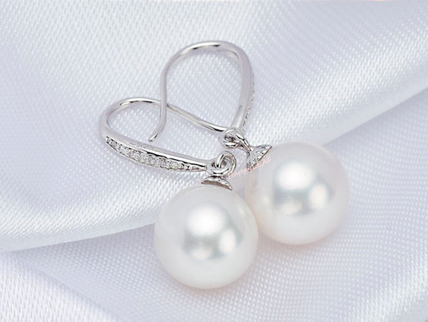 8-9mm Freshwater pearl drop dangle hoop Earrings Sterling Silver CZ bridal white by Lily Treacy