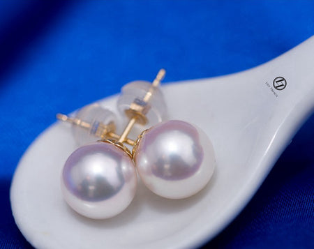Akoya Pearl Drop Dangle Hook Earrings 18K Solid Gold white bridal 7.5-8, 8-8.5, 8.5-9, 9-9.5, 9.5-10mm by Lily Treacy