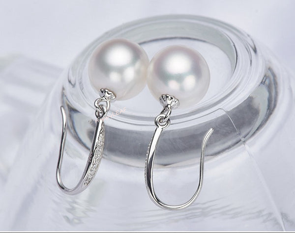 8-9mm Freshwater pearl drop dangle hoop Earrings Sterling Silver CZ bridal white by Lily Treacy