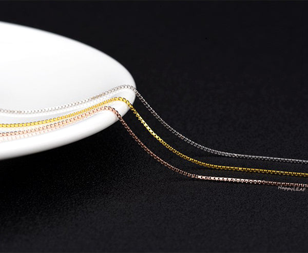 S925 TOP QUALITY Sterling Silver 18K Yellow White Rose Gold Vermeil Box Chain Necklace