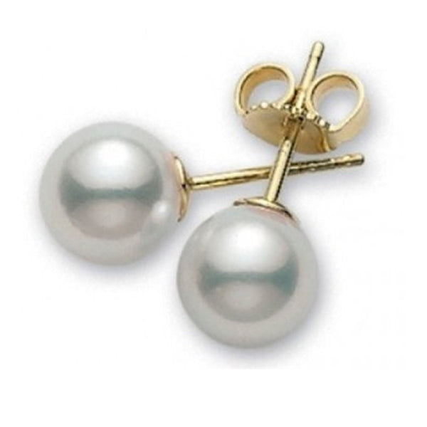 8-9mm Freshwater Pearl earrings 18K Solid Gold Stud Earrings White
