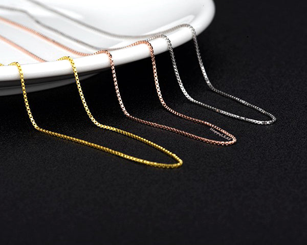 S925 TOP QUALITY Sterling Silver 18K Yellow White Rose Gold Vermeil Box Chain Necklace
