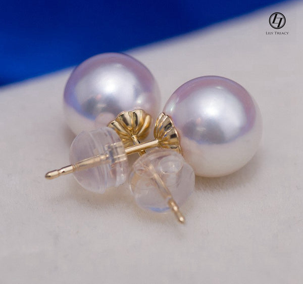 Japanese Akoya Saltwater Pearl 18K Solid yellow, white or rose gold Stud Earrings 8.5-9mm; 9-9.5mm or 9.5-10mm Bridal June birthstone by Lily Treacy