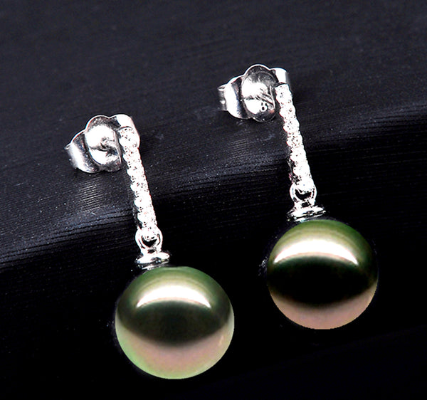 10-11mm Tahitian Pearl Solid White Gold & Diamonds Celina Earrings by Lily Treacy