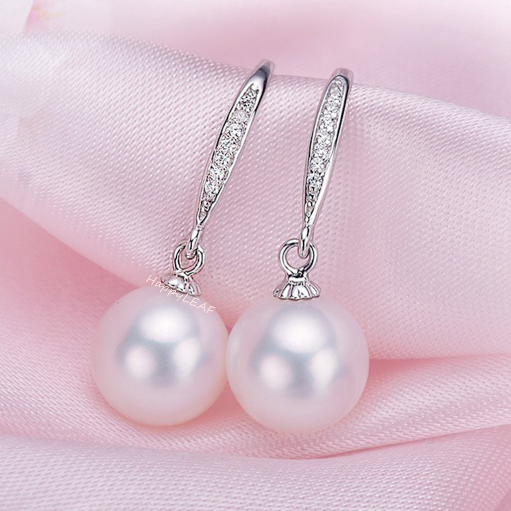 8-9mm Freshwater pearl drop dangle hoop Earrings Sterling Silver CZ bridal white by Lily Treacy