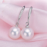 8-9mm Freshwater pearl drop dangle hoop Earrings Sterling Silver CZ bridal white by Lily Treacy