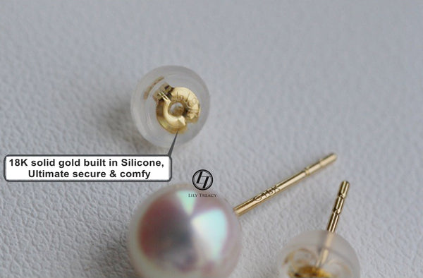 Japanese Akoya Saltwater Pearl 18K Solid yellow, white or rose gold Stud Earrings 8.5-9mm; 9-9.5mm or 9.5-10mm Bridal June birthstone by Lily Treacy