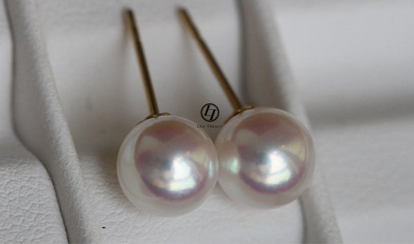 Japanese Akoya Saltwater Pearl 18K Solid yellow, white or rose gold Stud Earrings 8.5-9mm; 9-9.5mm or 9.5-10mm Bridal June birthstone by Lily Treacy