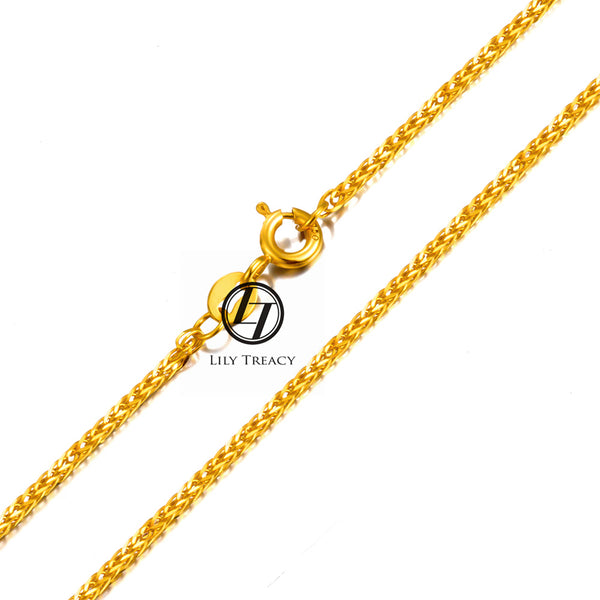 18K Solid Yellow White Gold Diamond-cut Square Spiga Wheat Chain 18" AU750 Women Man
