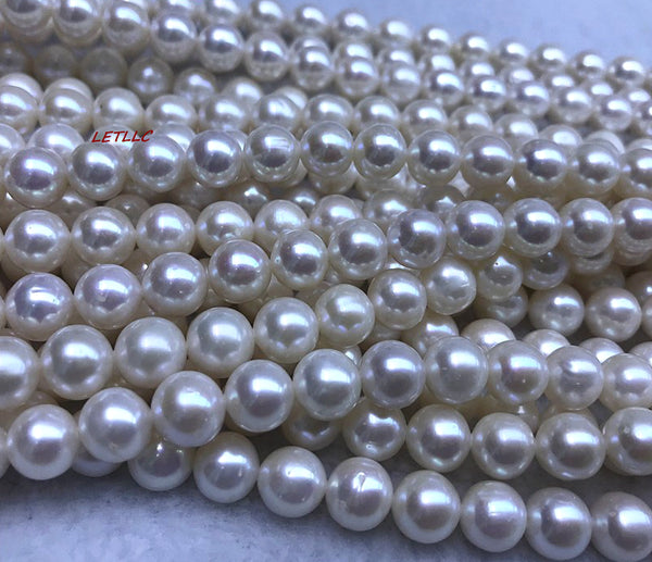 8.5-9.5mm White Freshwater Pearl Lustrous loose pearl fully drilled Strand Necklace WITHOUT clasp
