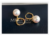 Japanese Akoya Pearl hoop white Earrings drop dangle 18K Solid Gold bridal 7.5-8;8-8.5; 8.5-9; 9-9.5; 9.5-10mm