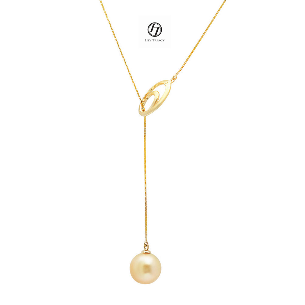 Lily Treacy 10-11mm Golden South Sea Pearl 18K Yellow Gold Pendant Necklace Up to 20