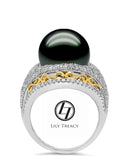 LILY TREACY 13-14MM TAHITIAN PEARL DIAMOND CLEO RING