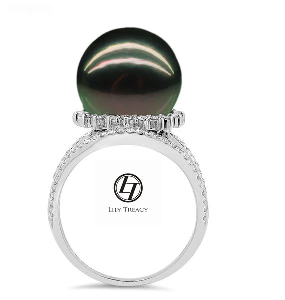 LILY TREACY 13-14MM TAHITIAN PEARL DIAMOND LILLIAN RING