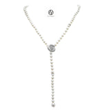 LilyTreacy Adjustable White Freshwater Pearl Necklace w/ CZ Rose Connector 30
