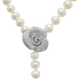 LilyTreacy Adjustable White Freshwater Pearl Necklace w/ CZ Rose Connector 30