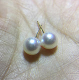 Lily Treacy Japanese Akoya Saltwater Pearl 18K Solid Yellow, White Or Rose Gold Stud Earrings 7.5-8mm Bridal June Birthstone