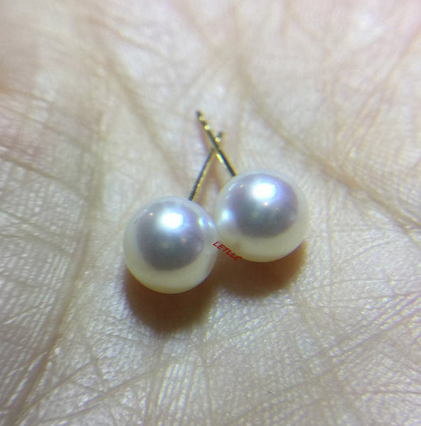 Lily Treacy Japanese Akoya Saltwater Pearl 18K Solid Yellow, White Or Rose Gold Stud Earrings 7.5-8mm Bridal June Birthstone