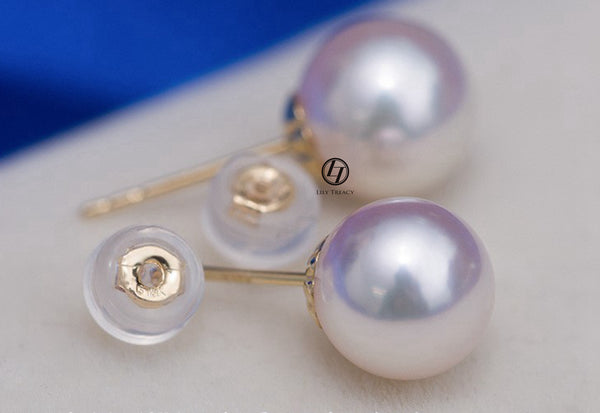 Japanese Akoya Saltwater Pearl 18K Solid yellow, white or rose gold Stud Earrings 8.5-9mm; 9-9.5mm or 9.5-10mm Bridal June birthstone by Lily Treacy