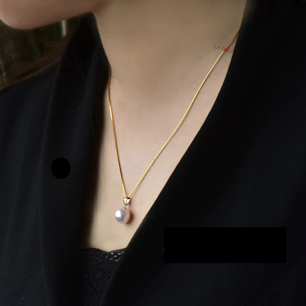 Japanese Akoya Pearl Pendant necklace white 18K Solid Yellow Gold clasp 7-10mm Bridal June Birthstone