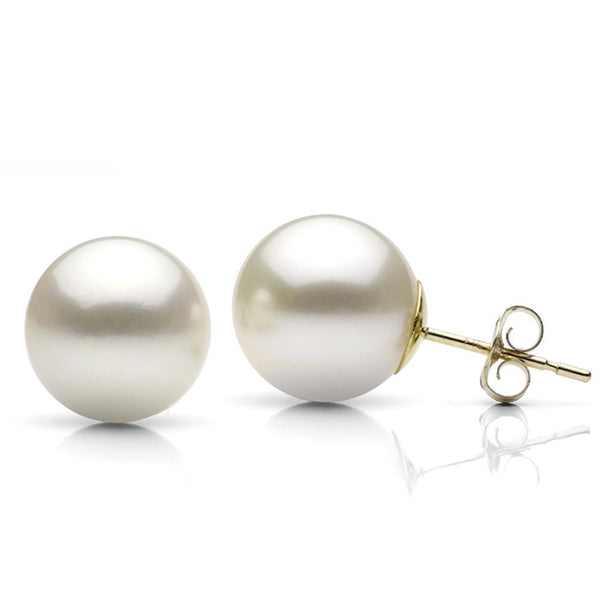 8-9mm Freshwater Pearl earrings 18K Solid Gold Stud Earrings White
