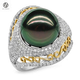 LILY TREACY 13-14MM TAHITIAN PEARL DIAMOND CLEO RING