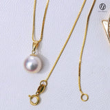 Japanese Akoya Pearl Pendant necklace white 18K Solid Yellow Gold clasp 7-10mm Bridal June Birthstone
