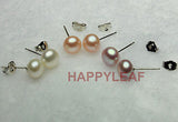 9-10mm Genuine purple Freshwater Pearl Stud Earring w/ Sterling Silver Back gift