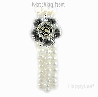 7-8mm white Freshwater Pearl 3 Row Necklace with Mother of Pearl Flower Clasp
