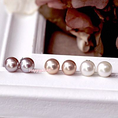 9-10mm Genuine purple Freshwater Pearl Stud Earring w/ Sterling Silver Back gift