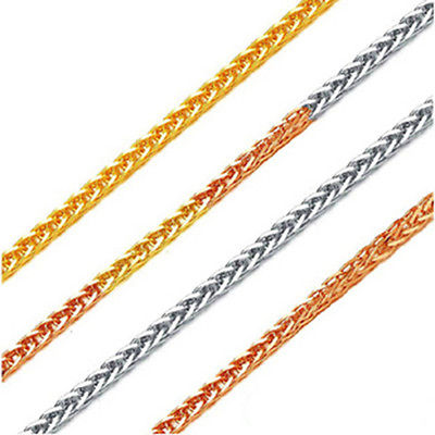 Solid 18K Tri color Yellow,White & Rose Gold 3 tone Diamond-cut chunky Adjustable Wheat Chain 20"