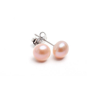 Mother of Pearl Flower Stud Earrings Pink Sterling Silver Hinge Post Back  16 MM