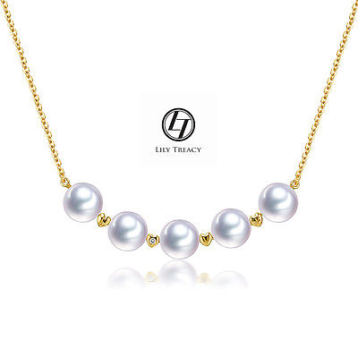 LilyTreacy Akoya Pearls White Gold diamond Station Necklace 18" with extension up to 20"