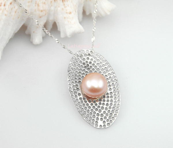 11-12mm White Freshwater Pearl Sterling Silver Pendant Necklace Chain bridal 18"