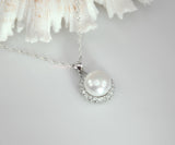 10-11mm white Freshwater Pearl Sterling Silver Russian CZ Pendant Necklace 18