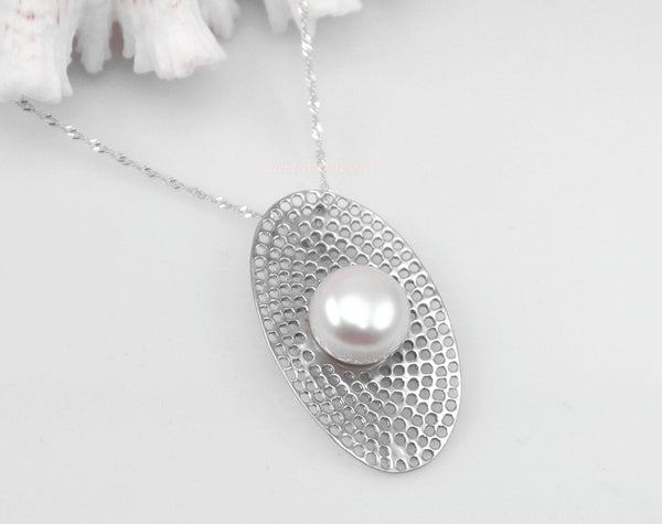 11-12mm White Freshwater Pearl Sterling Silver Pendant Necklace Chain bridal 18"