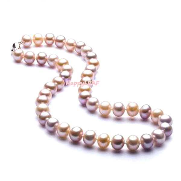 9-10mm Freshwater Pearl white pink purple multi-color Necklace Magnetic Clasp