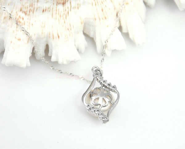 11mm white Freshwater Pearl Sterling Silver CZ Pendant Necklace Chain 18" Bridal
