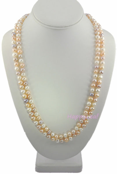 7-8mm Freshwater Pearl white multi-color Opera 50" long endless Strand Necklace