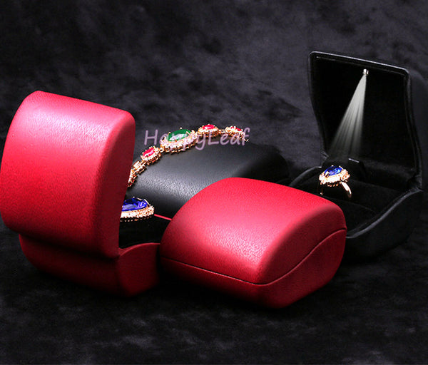 PU Leather Jewelry necklace pendant coin brooch Box Case with LED light for jewelry, Gift