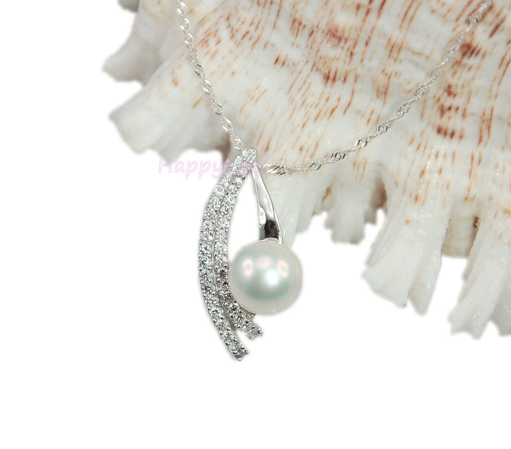 11mm Freshwater Pearl Premium 925 Sterling Silver Top CZ Pendant Necklace