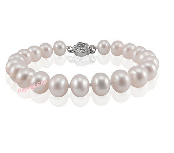 9-10mm Freshwater Pearl Bracelet 925 Sterling Silver Clasp 8.5" Bridal Wedding Gift