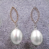 11-12mm Freshwater pearl dangle drop Earrings Sterling Silver CZ bridal white