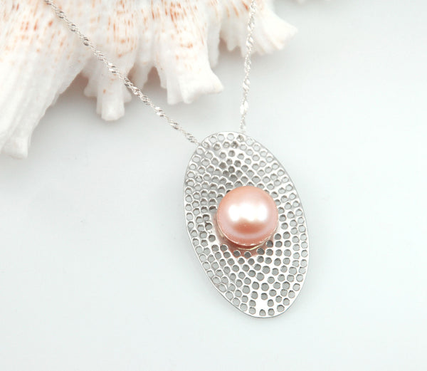 11-12mm White Freshwater Pearl Sterling Silver Pendant Necklace Chain bridal 18"