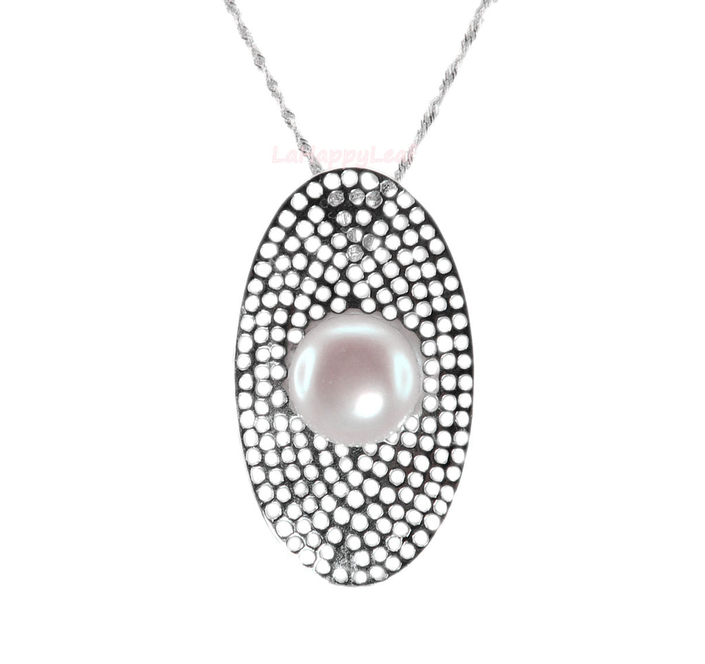 11-12mm White Freshwater Pearl Sterling Silver Pendant Necklace Chain bridal 18