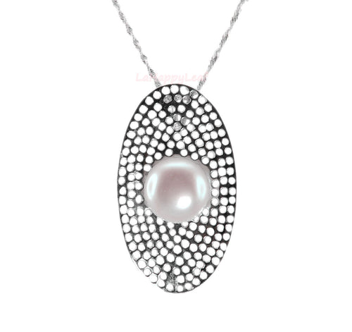 11-12mm White Freshwater Pearl Sterling Silver Pendant Necklace Chain bridal 18"