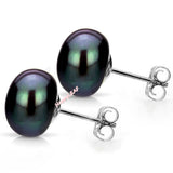 LILY TREACY Black Freshwater Pearl Stud Earring Sterling Silver 9 10 11 12 13mm