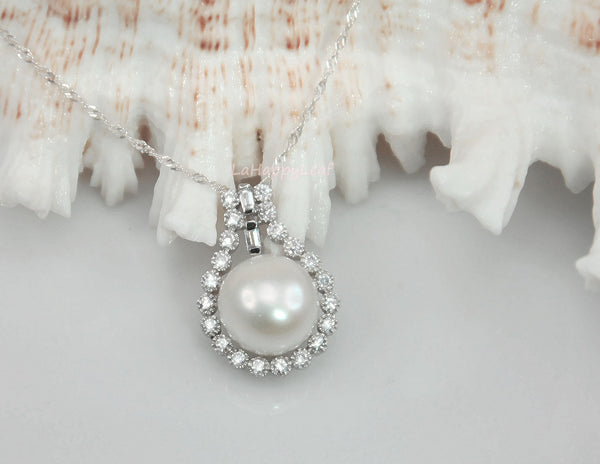 11-13mm Freshwater Pearl in Diamonique 925 sterling silver pendant Necklace 18"