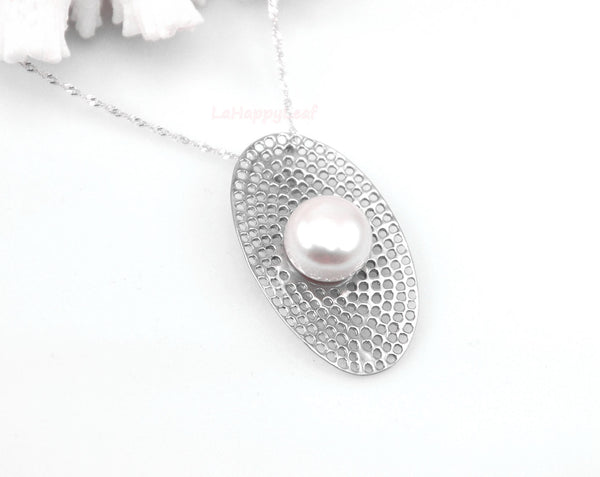 11-12mm White Freshwater Pearl Sterling Silver Pendant Necklace Chain bridal 18"